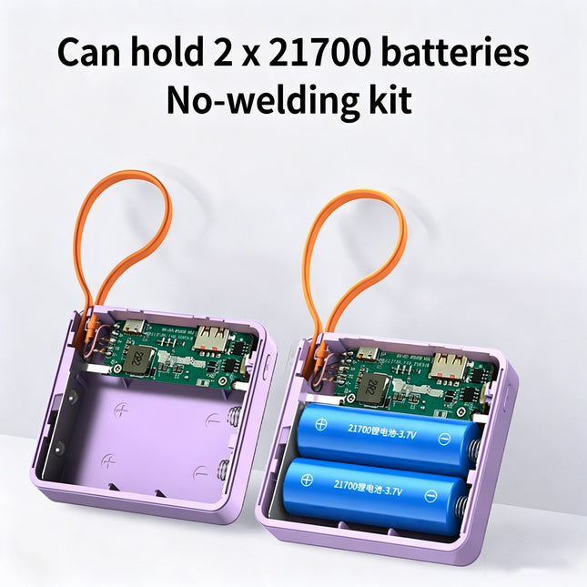 KEBIDU 10W PD 22.5W Fast Charge Power Bank Case 2x21700 Solderless DIY Battery Box USB Type C QC3.0 Shell With Charging Cable