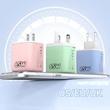 65W 3 In 1 Charger With Built-in Retractable Cable Fast Charging PD Charger With USB C Cable For IPhone