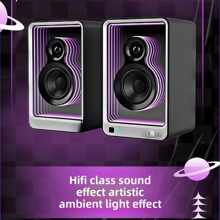 New 2.0 Wireless Bluetooth Speaker, Desktop HIFI Stereo Sound Speaker, Deep Abyss Mirror RGB Colorful Light Bookshelf Speaker fo
