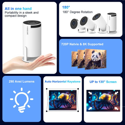 Magcubic Projector Android 14 8K 1280*720P HY300Pro+ Dual Wifi 290ANSI 180°flexible BT5.4 Cinema Outdoor Portable Projector