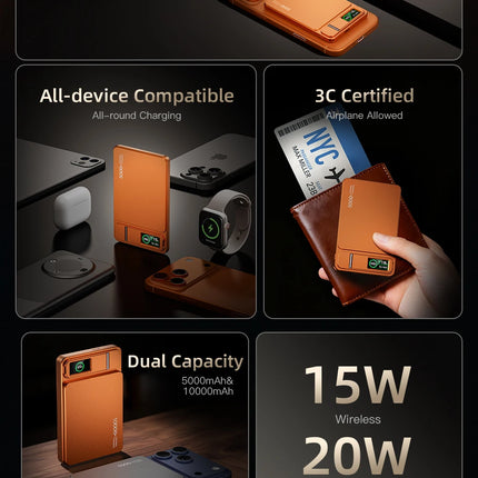 3 In 1 Magnetic Powerbank 15W Wireless Fast Charing With Intelligent TFT Screen External Battery For iPhone 12-17  Watch Airpod