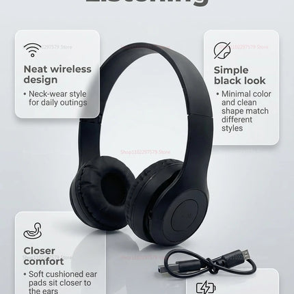 High Fidelity Bluetooth Wireless Headset, Clear Stereo Sound Over Ear Headphones with Built-in HD Mic, Stable Connection