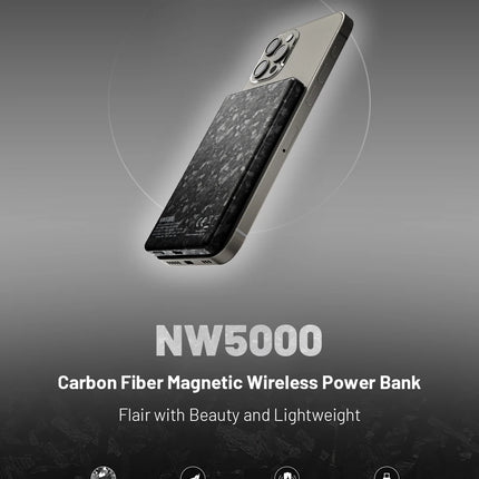 NITECORE NW5000 Magnetic Wireless Mobile Power Bank Portable Poverbank 5000mAh Carbon Fiber QC3.0 QC2.0 20W Fast Charge