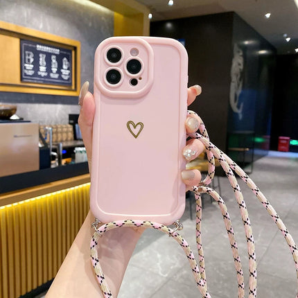 With Lanyard Love Phone Cases for IPhone 17 16 15 14 13 12 11 Pro Max Crossbody Silicone Back Cover
