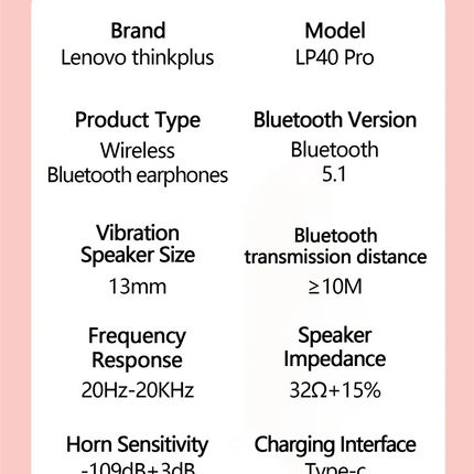 NEW Lenovo LP40 Pro TWS Bluetooth 5.3 Quick Connect Earphones  Ergonomic  Design  Headphones Powerful Transmission Speed Headset