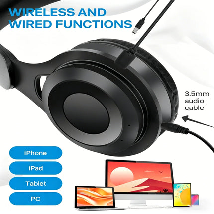 High Fidelity Bluetooth Wireless Headset, Clear Stereo Sound Over Ear Headphones with Built-in HD Mic, Stable Connection