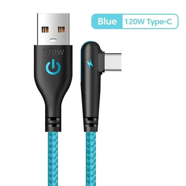 90 Degree Elbow Type C USB Fast Charging Cable for Huawei Mate 60 50 40 P60 P50 Honor Xiaomi Redmi POCO 120W Quick Charger Cable