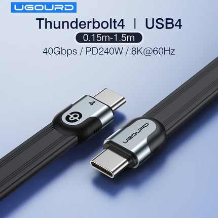 40Gbps Thunderbolt 4 USB C Full Function Cable Flat USB 4 Date Cable 0.15m 1m 8K PD 240W Cord for Thunderbolt3 iPhone 15/16 SSD
