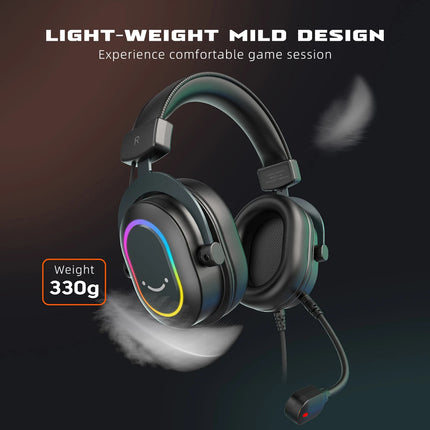 Fifine Dynamic RGB Gaming Headset with Mic Over-Ear Headphones 7.1 Surround Sound PC PS4 PS5 3 EQ Options Game Movie Music - H6