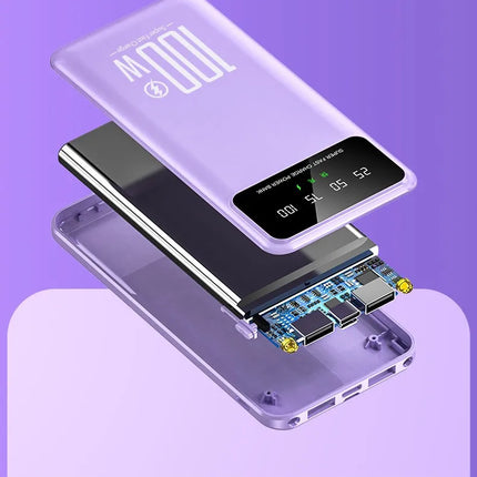 20000mAh Digital Display Power Bank 100W High Speed Fast Charger With LED Light Portable External Battery For All Smart Phones