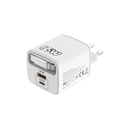 65W 3 In 1 Charger With Built-in Retractable Cable Fast Charging PD Charger With USB C Cable For IPhone
