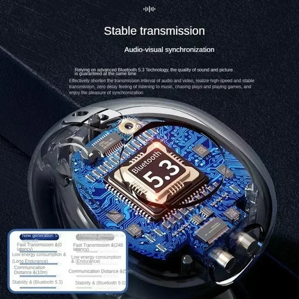 TWS Bluetooth Headset 5.3 Wireless Air Conduction Headphones Clip Ear Music Noise Canceling HD Call Sports Gaming Earphone