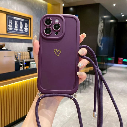 With Lanyard Love Phone Cases for IPhone 17 16 15 14 13 12 11 Pro Max Crossbody Silicone Back Cover