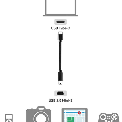 USB C to Mini USB Cable Braided USB-C to Mini-USB 5-pin OTG Charging Sync Data Cable for GPS, Mp4/3, Camera, Dash Cam, C to Mini