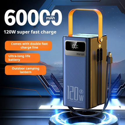 Portable Power Bank 30000mAh 60000mAh 120W Fast Charging Emergency Power Station with LED Charger for Home Camping And Phone