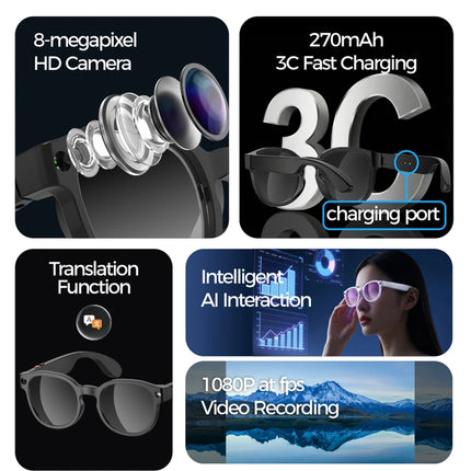 Lenovo AI Smart Glasses AI Translation 8MP HD Camera 4K Shooting Image Bluetooth Call Recording Music Smart Sunglasses 2026 New