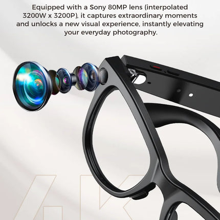 2026 New 3600mAh Battery AI Glasses Men 800W 4k Camera 32G Memory Photos&Video 160+Translation ChatGPT Music Smart Glasses Women