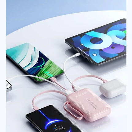 Lenovo 500000mAh Mini Power Bank Super Fast Charging LED Digital Display 4 In 1 Built In Cables Power Bank For IPhone Android