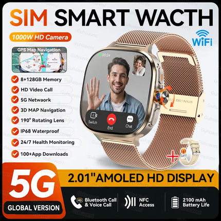 All-Network 5G/4G SIM Smart Watch 8GB+128GB RAM 1000W HD Camera GPS WIFI Bluetooth Call 100+ App Download Smart Watches Man 2026
