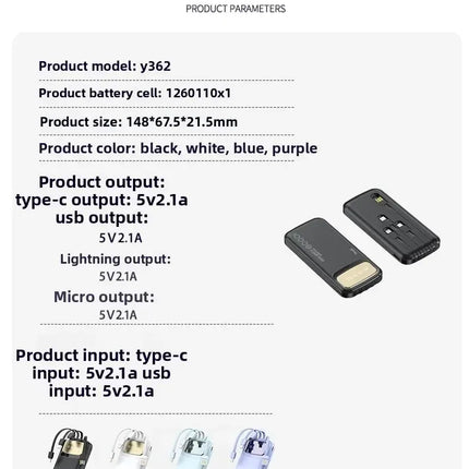 CCC Certified 10000mAh 20000mAh Power Bank Built in Type C Cable Ultra Thin Digital Display Portable External Battery Powerbank