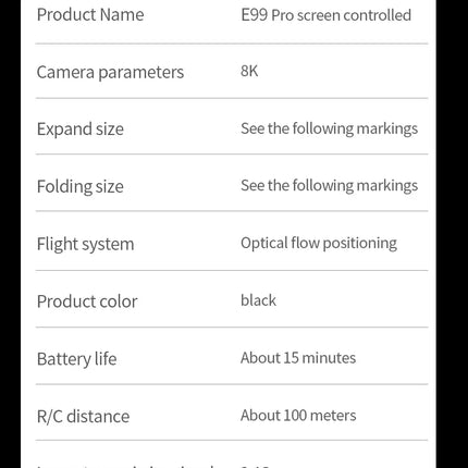 E99 Pro Drone with 8K HD Camera Remote Control Quadcopter Four Axis Aircraft Altitude Hold GPS Flying Toy for Aerial Photography