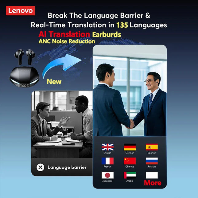 Lenovo XT53 Translation Earphones TWS Bluetooth HD Voice Calls Noise Reduction Headset for Office Travel AI Translator Earbuds