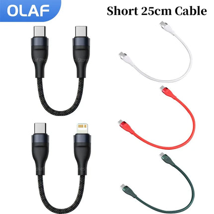 Olaf 25cm Short USB Type C Cable Fast Charging USB C Lightning Cable for iPhone Huawei Xiaomi Power Bank Mobile Phone Data Cable