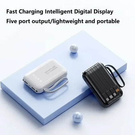 Lenovo 500000mAh Mini Power Bank Super Fast Charging LED Digital Display 4 In 1 Built In Cables Power Bank For IPhone Android