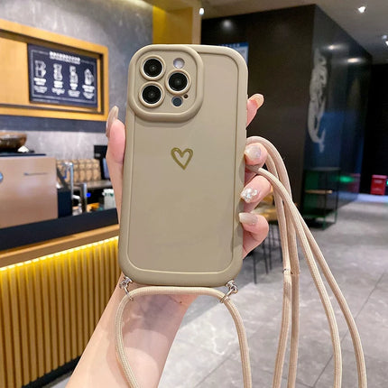 With Lanyard Love Phone Cases for IPhone 17 16 15 14 13 12 11 Pro Max Crossbody Silicone Back Cover