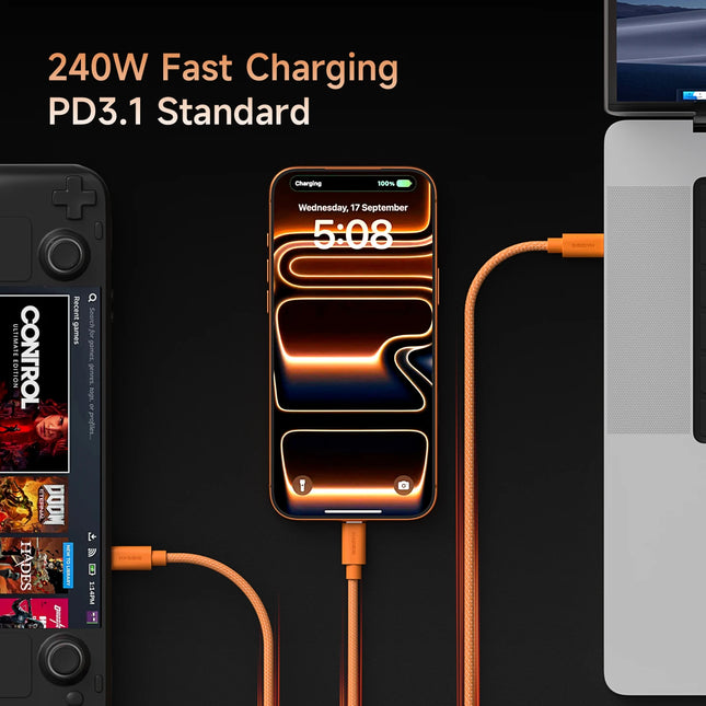 Hagibis USB C to USB C Cable Type-C 240W Fast Charging Cord Wedge Plug PD3.1 Charger Cable for iPhone 17 Pro Max Tablet Carplay
