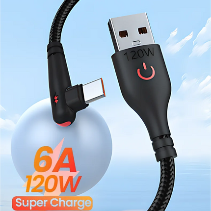 90 Degree Elbow Type C USB Fast Charging Cable for Huawei Mate 60 50 40 P60 P50 Honor Xiaomi Redmi POCO 120W Quick Charger Cable