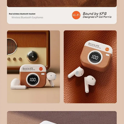 Q86wireless earphones semi in ear retro camera design power display  music earphones ultra long battery life sports earphones