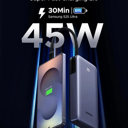 UGREEN Nexode Power Bank 20000mAh 45W with Built-in Cable, Fast Charging Portable Charger