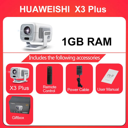 Huaweishi 4K Projector Android Native Portable 1080P 600ANSI Auto Focus Video Home Cinema Outdoor HD LED Projector