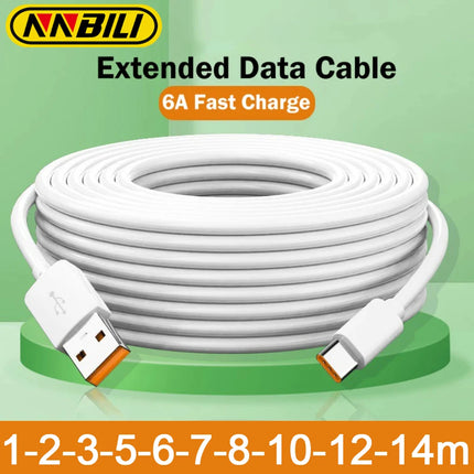 NNBILI Mini USB Cable 1M 2M 3M 8M 10M 12M C-type 6A Fast Charging Device Camera PS5 VR Universal Charging Cable