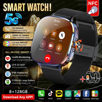 New Smartwatch 2.4“ AMOLED Screen Game 4G/5G LTE Smartwatch 2100mAh Battery Camera Video Call 128GB SIM Card(For Adult, Student)