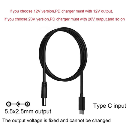 DC To Type C USB PD 9V 12V 15V 20V 5.5x2.1mm 2.5 Power Supply Cable For Wireless Router Laptop LED Strip Speaker CCTV Camera