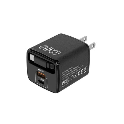 65W 3 In 1 Charger With Built-in Retractable Cable Fast Charging PD Charger With USB C Cable For IPhone