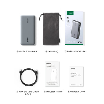 UGREEN PD 145W Fast Charging Power Bank 25000mAh Portable PowerBank for Macbook Pro iPhone Xiaomi Notebook Computer 100W