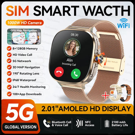 All-Network 5G/4G SIM Smart Watch 8GB+128GB RAM 1000W HD Camera GPS WIFI Bluetooth Call 100+ App Download Smart Watches Man 2026