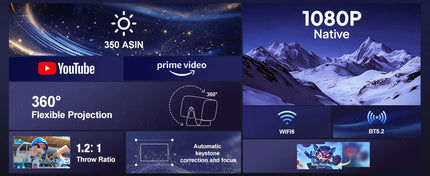 VEVSHAO A12 Projector Mini Portable  LED Video Android 13.0 WIFI 6 Mirror SmartPhone for 1080P 4K Video Home Cinema Projector