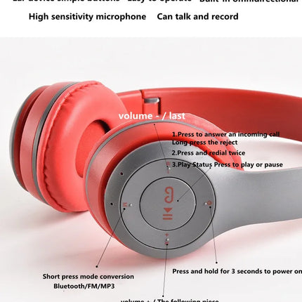 P47 Bluetooth 5.0 Wireless Headphone Foldable HIFI Stereo Bass Earphone Kid Helmet Gift With Mic USB Adaptor For iPhone Game