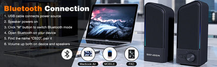 SENZER Computer Speakers-Gaming Speaker with Stereo Sound,PC Sound Bar for Laptop Desktop Monitor (Bluetooth & 3.5mm Aux)