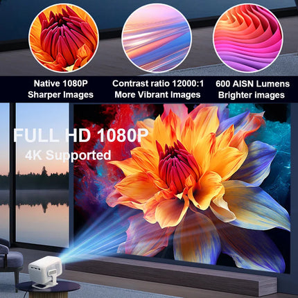 Huaweishi 4K Projector Android Native Portable 1080P 600ANSI Auto Focus Video Home Cinema Outdoor HD LED Projector