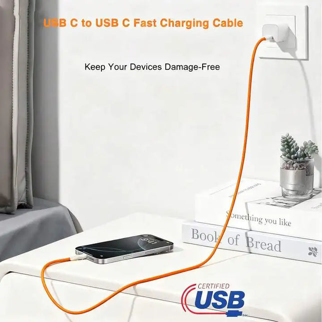 Fast Charger Cable Compatible with iPhone 17/16/15 USB-C to Type C Charging Data Cable Nylon Braided 3.3/6.6/10 Feet Long