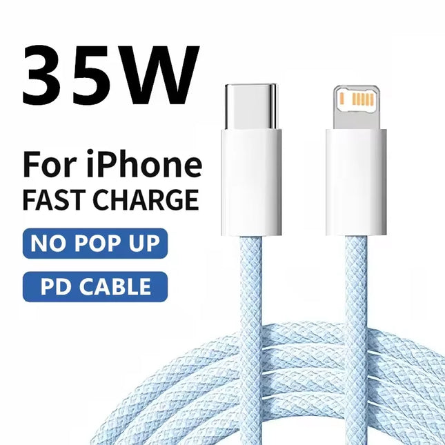 1m 2mPD Braided 35W Fast Charge Cable For iPhone 13 14 Pro Max 11 12 mini X XR XS Max 7 8 Plus Quick Charging USB-C Data Cables