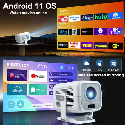 Huaweishi 4K Projector Android Native Portable 1080P 600ANSI Auto Focus Video Home Cinema Outdoor HD LED Projector