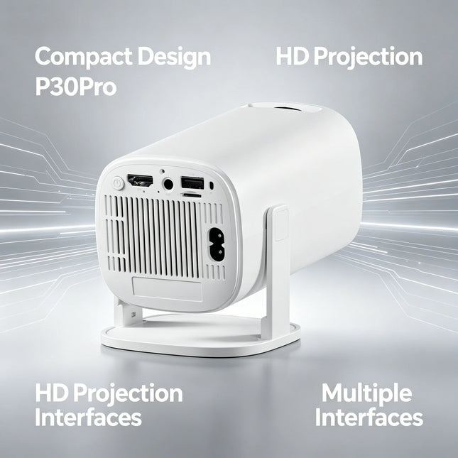 P30PRO Smart Projector Android 14 WiFi6 Bluetooth5 Native 720P 4K Video Decoding Wireless Screen Mirroring Portable Home Cinema