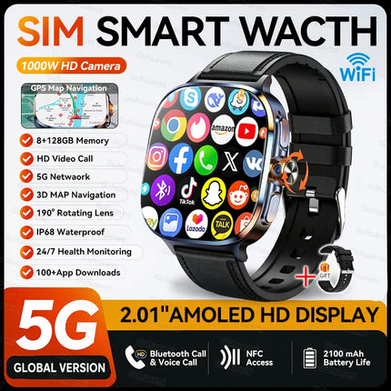 All-Network 5G/4G SIM Smart Watch 8GB+128GB RAM 1000W HD Camera GPS WIFI Bluetooth Call 100+ App Download Smart Watches Man 2026