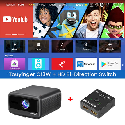 Touyinger Q13W 3800ANSI 4K Projector Android 15 3G+128G Sealed Optics 2.1CH Smart Home Theater WiFi Bluetooth Beamer
